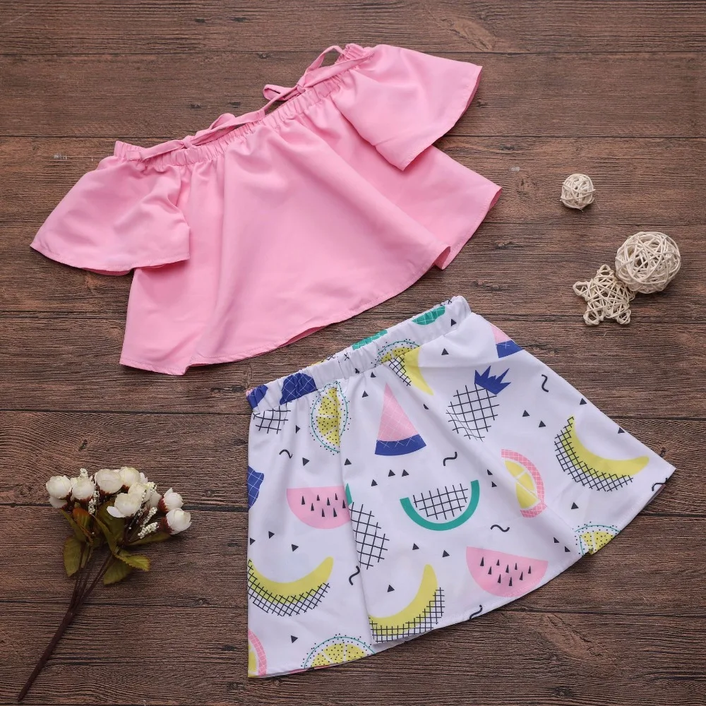 Baby Girl Clothes Summer Top Off Shoulder Pink Shirt Two Piece Toddler