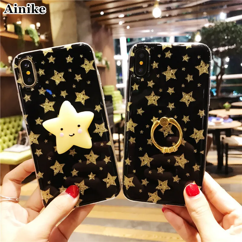 Ainike блестящий чехол для iPhone XR 5SE 6s Plus 7P 8Plus XS MAX 3D мягкая игрушка звезда с подставкой