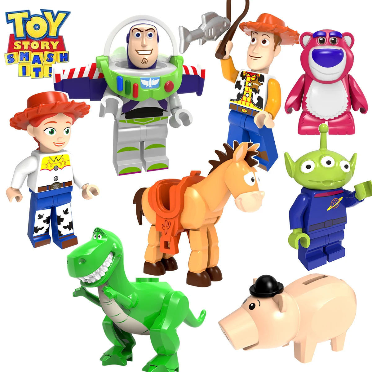 

Toy Story 3 Rex the Green Dinosaur Woody Jessie Buzz Roundup Blocks Mini Man Compatible With Lego