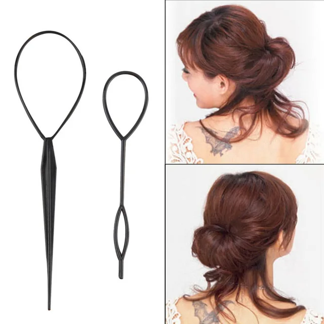 

1Set(2pcs) Plastic Hair Loop Styling Tools New Magic Topsy Tail Hair Braid Ponytail Styling Clip Bun Maker For Girls Hairstyles