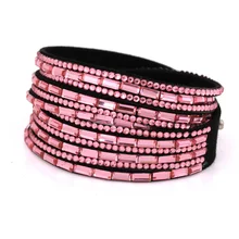 new multilayer leather bracelet christmas gift charm crystal bracelet rhinestone vintage jewelry for women 2016