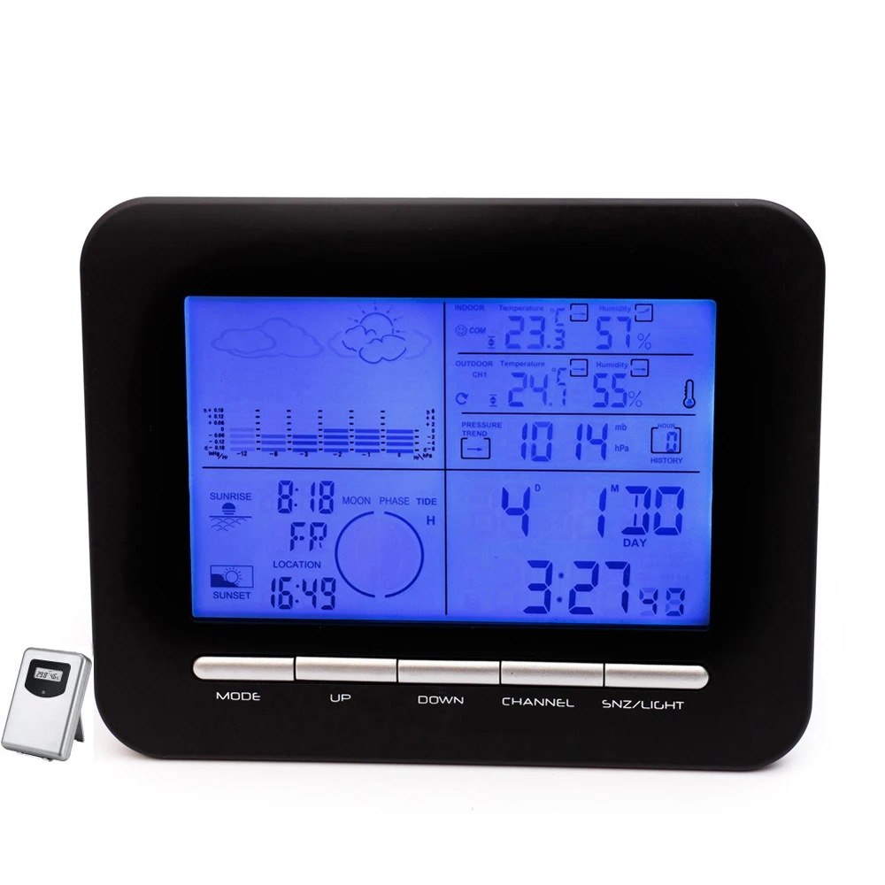 Clock Gift Idea--Big LCD Radio Controlled Weather Station Alarm Clock With Thermometer,Hygrometer and Barometer Model: 2707DCR