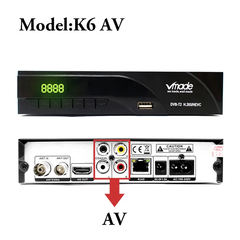 Vmade K6 AV/Scart интерфейс DVB-T2/DVB-T ТВ-тюнер приемник HD цифровой эфирный рецептор поддержка H.265 AC3 Встроенная сеть - Цвет: T2 K6 AV