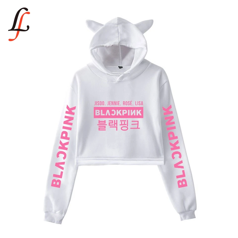 Blackpink harajuku Cat Ear Cap Hoodies fashion trend sala Cat Crop Top Women Hoodies Sweatshirt Sexy hot Kpop Clothes