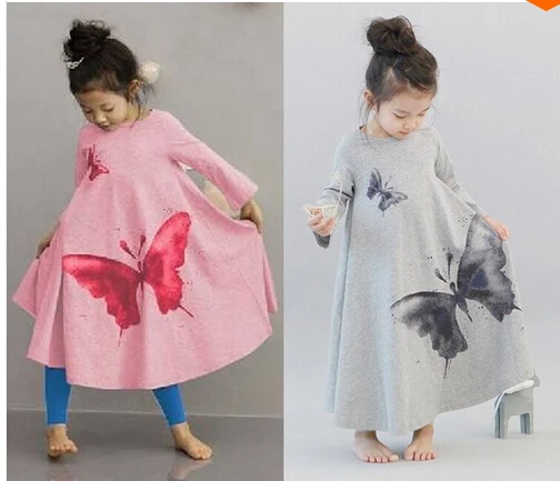 

Free shipping new Autumn children clothing dress for girl Full butterfly print girl dress baby dress 100-140