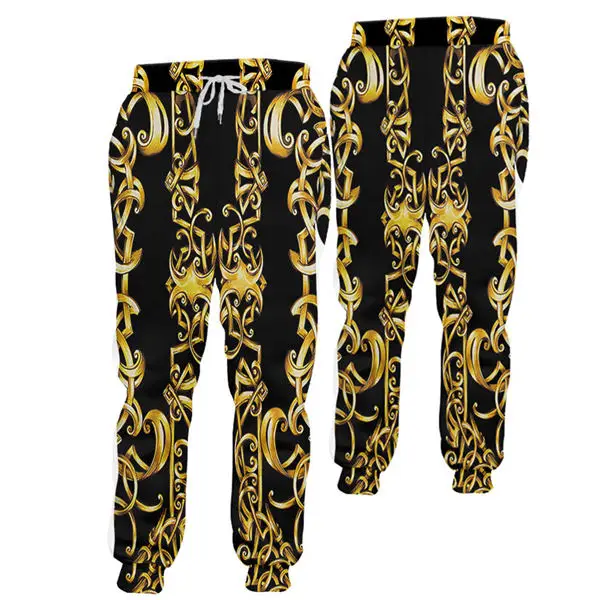 Новинка, 3D мужские комплекты, толстовка+ штаны, набор, мужской осенний 3D Золотой цветок, роскошный принт, спортивный костюм, набор, уличный Повседневный хип-хоп спортивный костюм - Цвет: pants