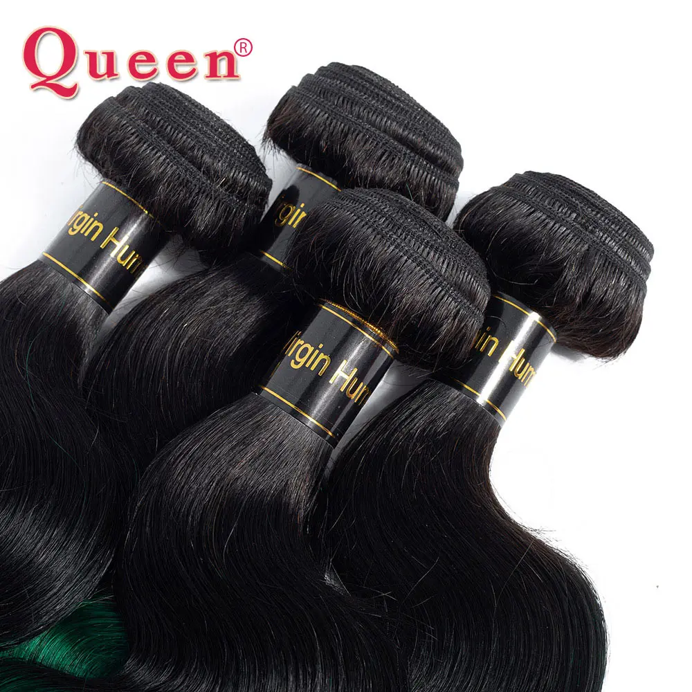 Queen hair товары бразильский 1B/Зеленый Двухцветный Ombre объемная волна Связки с закрытием 3 Связки Волнистые человеческие волосы с закрытием