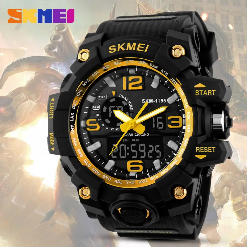 

Skmei Large Dial Shock Watches Men Digital Led 50m Waterproof Military Army Outdoor Sports Watch Alarm Chrono Wristwatches 1155