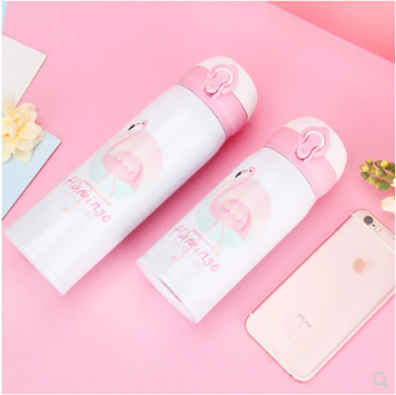 

Thermos Cup Customized Logo with Free Stainless Steel Vacuum Flasks Flamingo Pattern Gifts Lettering Advertising Cup Printing