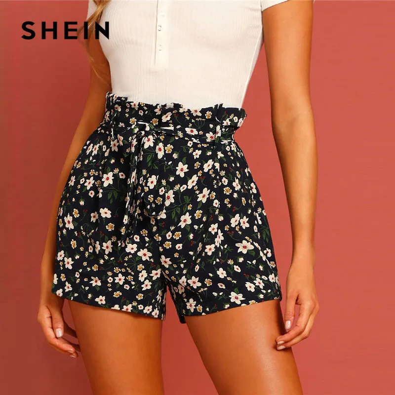 SHEIN Шорты С Цветочным Принтом И Поясом В Стиле Бохо Повседневные Летние