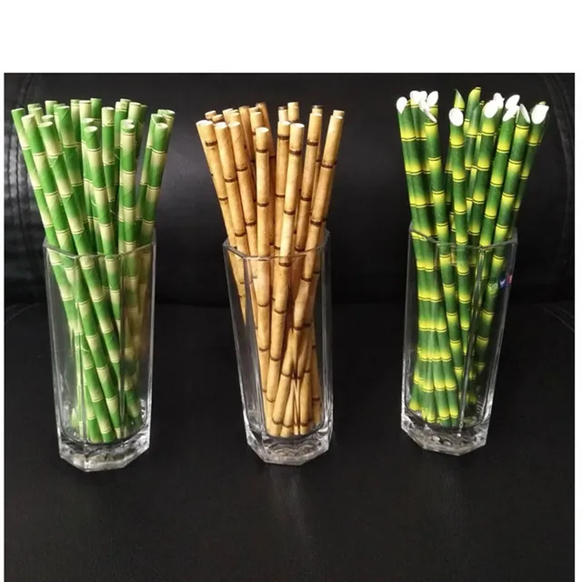 25 pcs Bamboo Pattern Paper Decoration Wedding Party Supplies Creative Straw