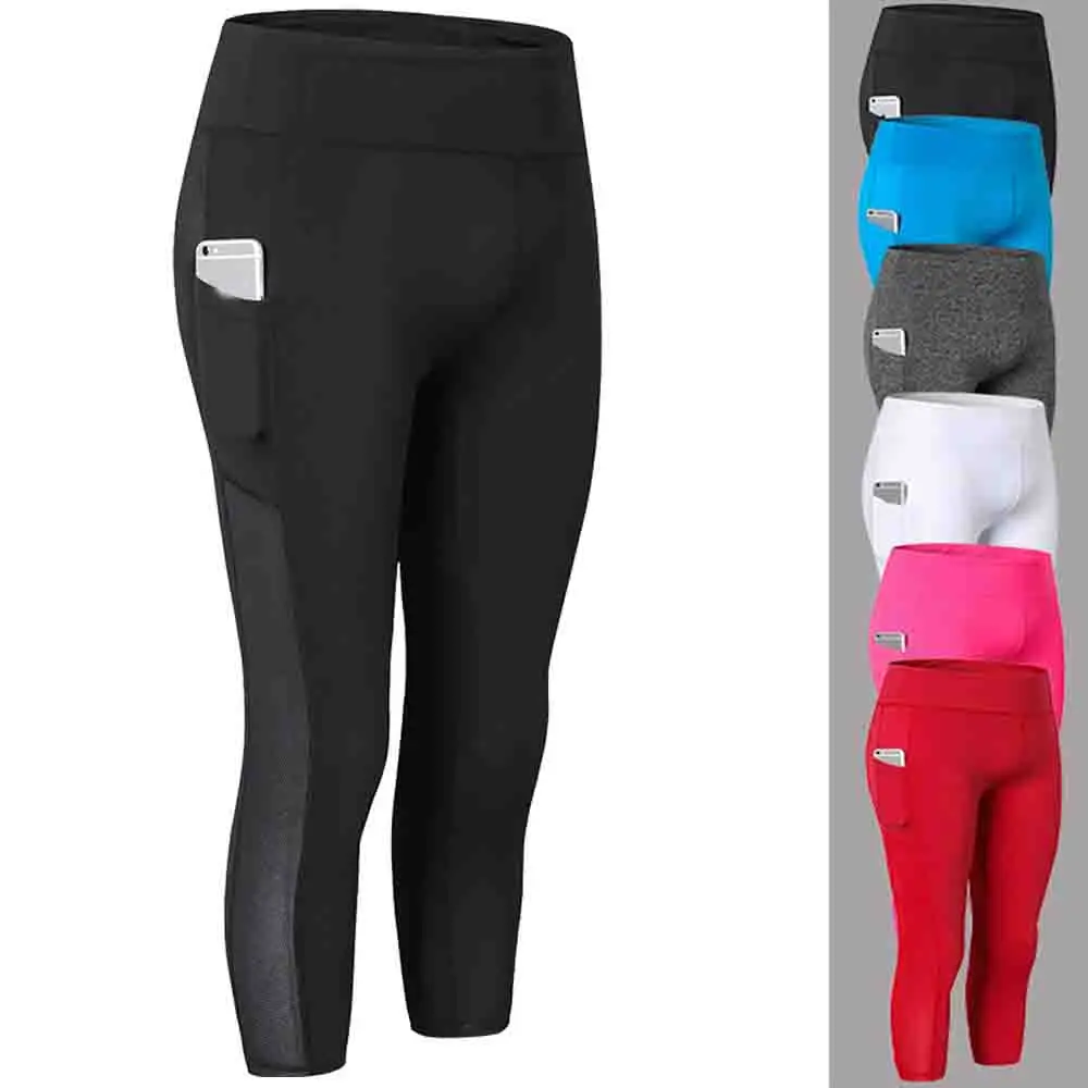 Buy Women Elastic Tight Sports Calf Length Pants Side