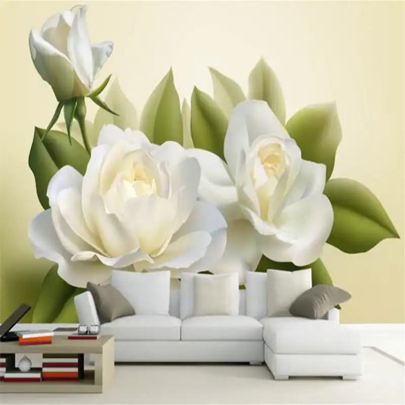 Beibehang Panel De Pared 3d Vector Realista Blanco Rosa Flor Sala