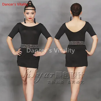 

Custom-made Sexy Women Latin Dance Dress Sexy 7 points sleeve round neck Latin Cha-Cha Standard Costumes Dance Dress