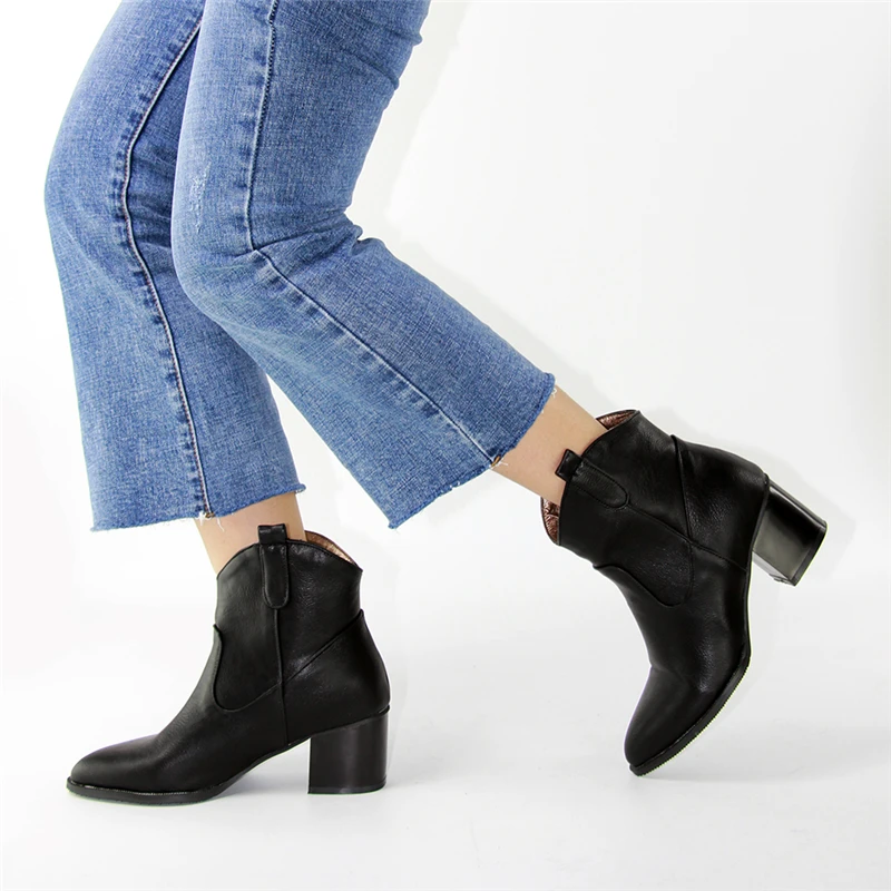 SARAIRIS/ботинки размера плюс; большие размеры 32-48; Цвета: черный острый носок; женские зимние ботильоны в стиле "Вестерн" Для женщин женская обувь на высоком каблуке
