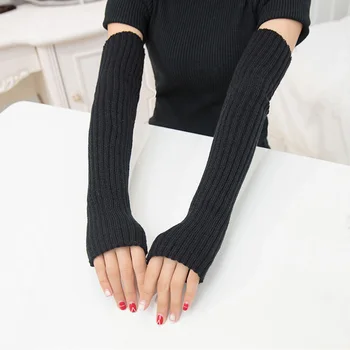

Fashion Blend Girls Long Gloves Mittens Knitted Cashmere Women's Fingerless Warm Solid Women Winter&Autumn Gloves
