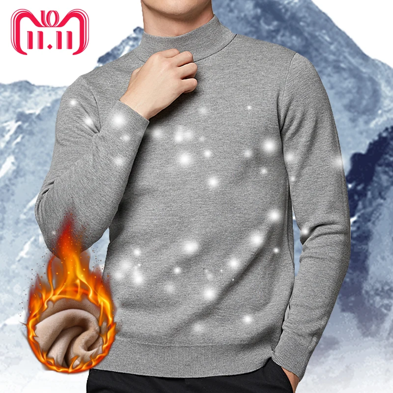 Winter Warm Mock Neck Sweater Men Cold Weather Fleece