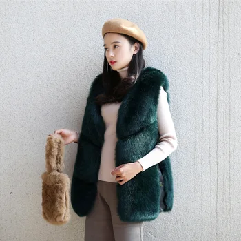 

Fur vest female long section imitation fox fur 2018 winter new thick warm warm Slim fashion temperament vest jacket