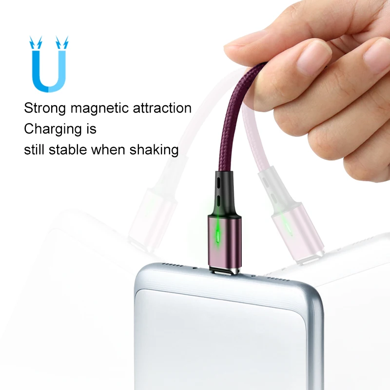 Elough 3 в 1 Магнитный заряд для iphone xs max xr x 8 7 плюс 6 5 6 S тип с кабель микро USB кабель телефон светодиодный магнит провод зарядного устройства