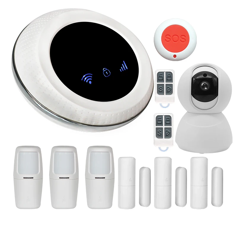 Tuya умный Wifi+ GSM беспроводной умный дом Охранная сигнализация совместима с Alexa - Цвет: Черный