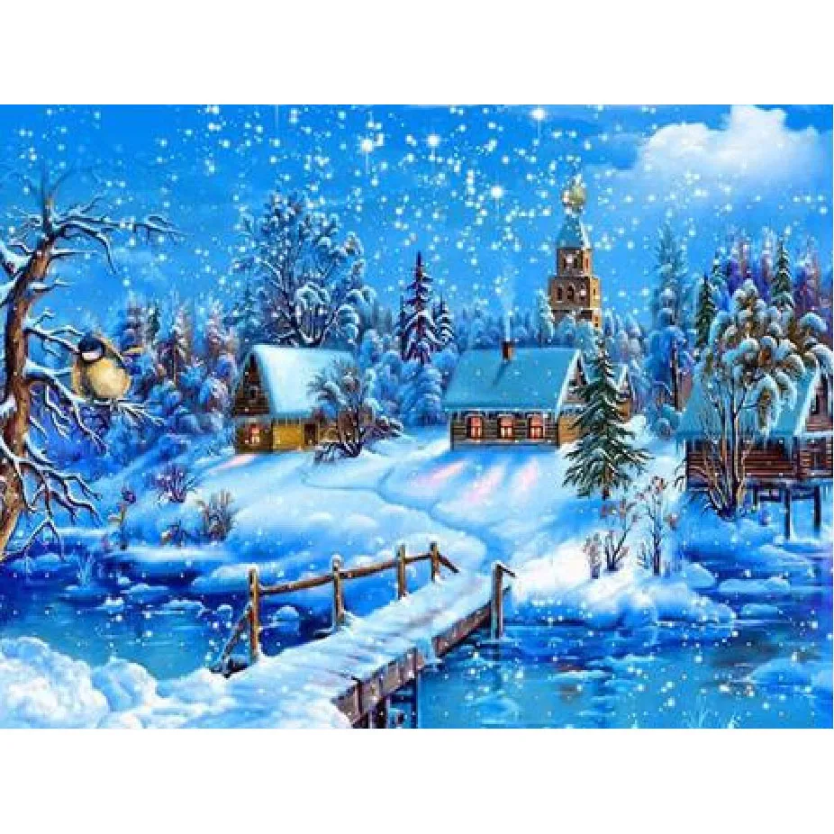 

LaoJieYuan snow vallige scenery Canvas Support Base and diamond painting with three kind diamonds