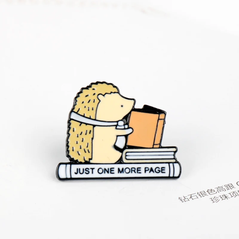 

Books Are Magic The Book Was Better cute Hedgehog just one more page Brooch Funny Denim Jacket Pin Badge Literature lovers gift
