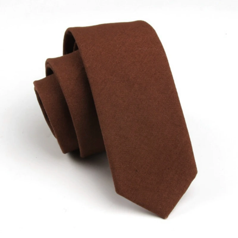 

Fashion Men Cotton Ties Solid Neckties Coffee Slim Skinny Neck Tie Wedding Groom Necktie For Business Party SK704