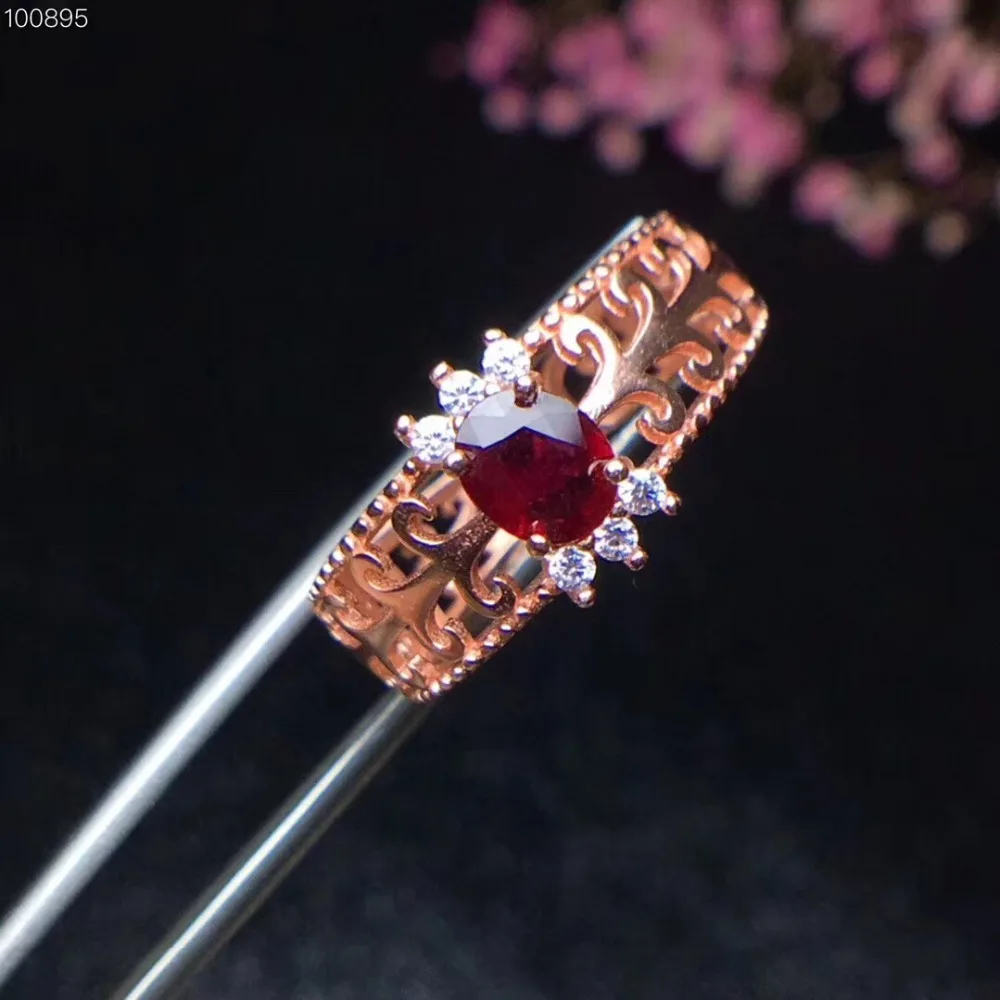 Рубиновое кольцо натуральной Ruby серебро 925 Изящные Украшения ручной работы перстни Gem 4*5 мм
