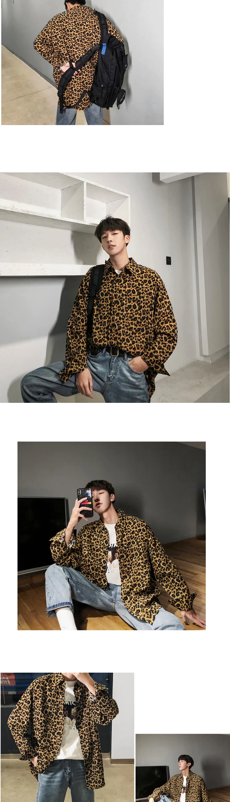 Новинка весны 2019 года уличная Leopard тренд Корейская версия свободные для мужчин's Ins с длинным рукавом Повседневная куртка Camisa Masculina