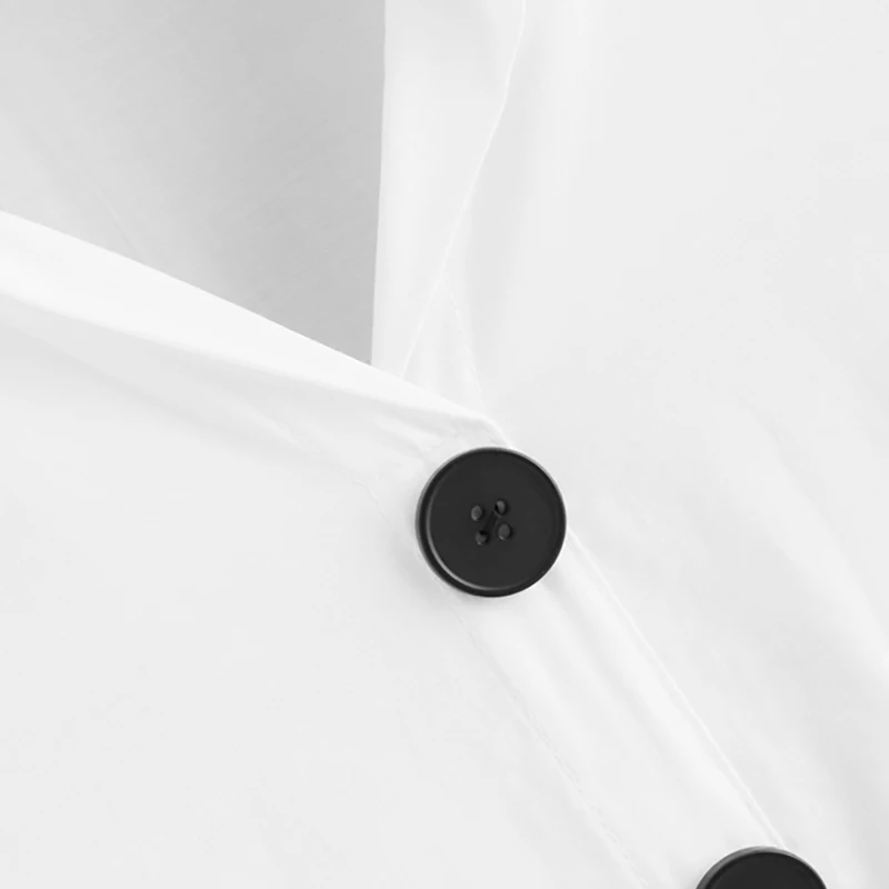 Dotfashion белая однобортная блуза с глубоким подолом, Женские повседневные топы, осень, одежда, простая Весенняя рубашка с коротким рукавом и планкой