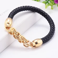 Горячая гусеничная цепь из нержавеющей стали магнитный браслет мужские украшения-браслеты коричневый/черный воловья веревка и цепи Шарм Браслеты для мужчин