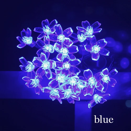 blue flower Светодиодный светильник на солнечной батарее, гирлянда с цветком вишни, Сказочная гирлянда, 5 м, 7,5 м, 12 м, 22 м, Хрустальный цветок, свадьба, Рождество, сад, открытый декор, водонепроницаемое праздничное освещение - Испускаемый цвет: blue flower