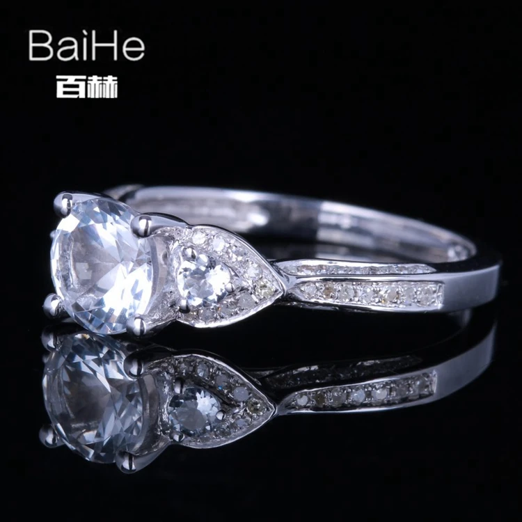 BAIHE Solid 14 K белое золото(AU585) 0.93CT Сертифицированный круглый безупречный настоящий белый топаз свадебные женские модные ювелирные изделия кольцо