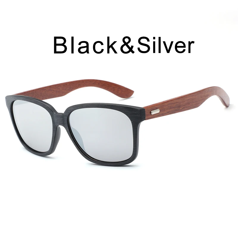Black Silver AZB поляризационные бамбуковые солнцезащитные очки мужские солнцезащитные очки в деревянной оправе женские брендовые дизайнерские черные коричневые деревянные очки Oculos de sol masculino - Цвет линз: Black Silver
