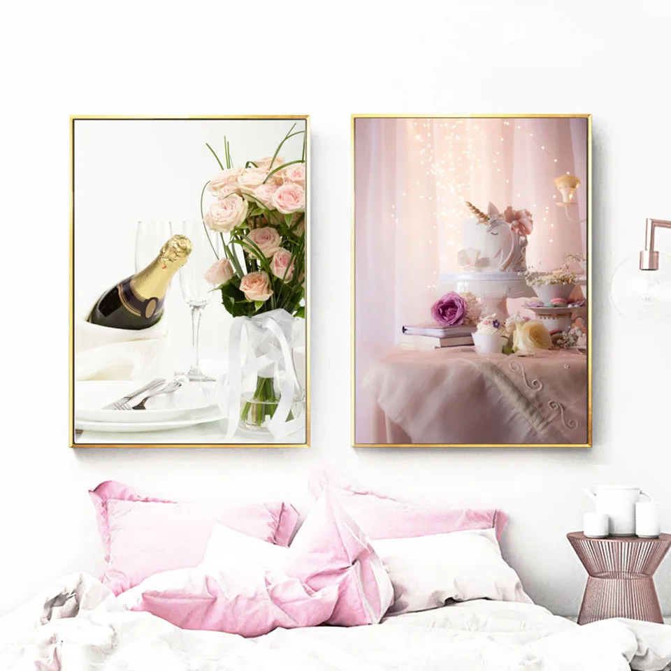 Unicorn-Cake-Flower-Red-Wine-Home-Quotes-Wall-Art-Canvas-Painting-Nordic-Posters-And-Prints-Wall (1)