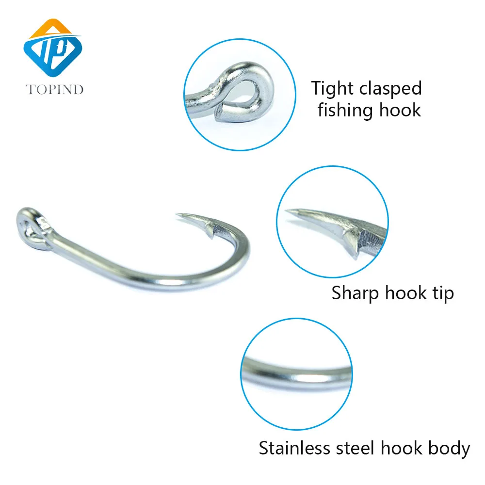 

100Pcs TOPIND 8/0 9/0 10/0 Sliver Stainless Steel Sharp Big Game Sharp Thick Live Bait Lures Fishhooks 10884 Fishing Hooks
