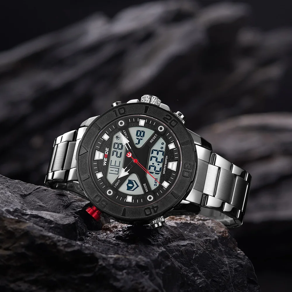 WEIDE Брендовые Часы мужские светодиодный аналоговые часы из нержавеющей стали