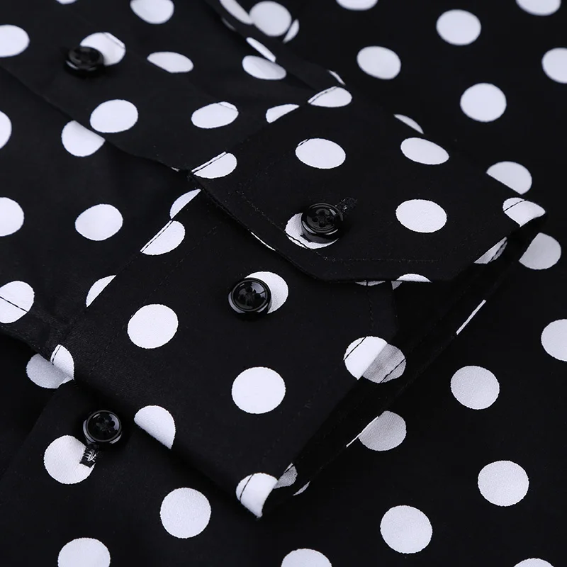 Men's Polka Dot Printing Long Sleeve Shirt Fashion Male Dress Shirts Casual Formal Cotton Black White Dots Youth Clothing cotton shirt long sleeve shirt men casual shirt