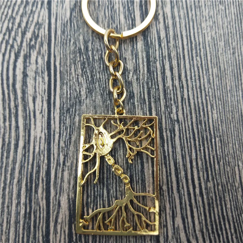 

New Neuron Key Chains Fashion Psychology Jewellery in Rectangle Multipolar Neuron Biology Car Keychain Bag Keyring For Women Men