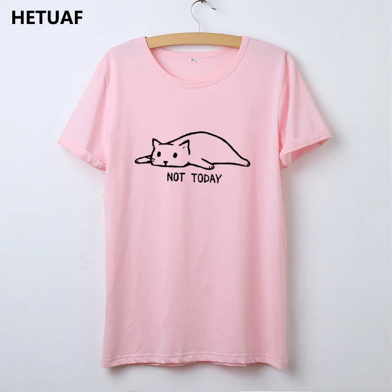HETUAF Kawaii القط التي شيرت المرأة الجرافيك تيز المرأة لا اليوم مضحك T قميص المرأة أعلى فام الكرتون الهبي Ulzzang Camisetas موهير HETUAF Kawaii القط التي شيرت المرأة الجرافيك تيز المرأة لا اليوم مضحك T قميص المرأة أعلى فام الكرتون الهبي Ulzzang Camisetas موهير
