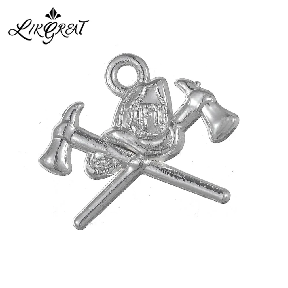 LIKGREAT 20pcs/lot Metal Firefighter Axes and Helmet Protect Pendant Fire Dept Charms for Jewelry Making | Украшения и аксессуары
