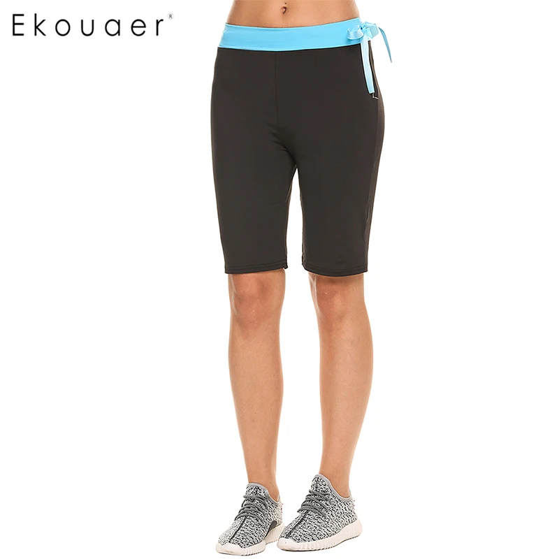 

Ekouaer Women Summer Shorts Patchwork Mid Waisted Skinny Sports Short Quick Dry Jogging Running Short Gym Fitness Yoga Short