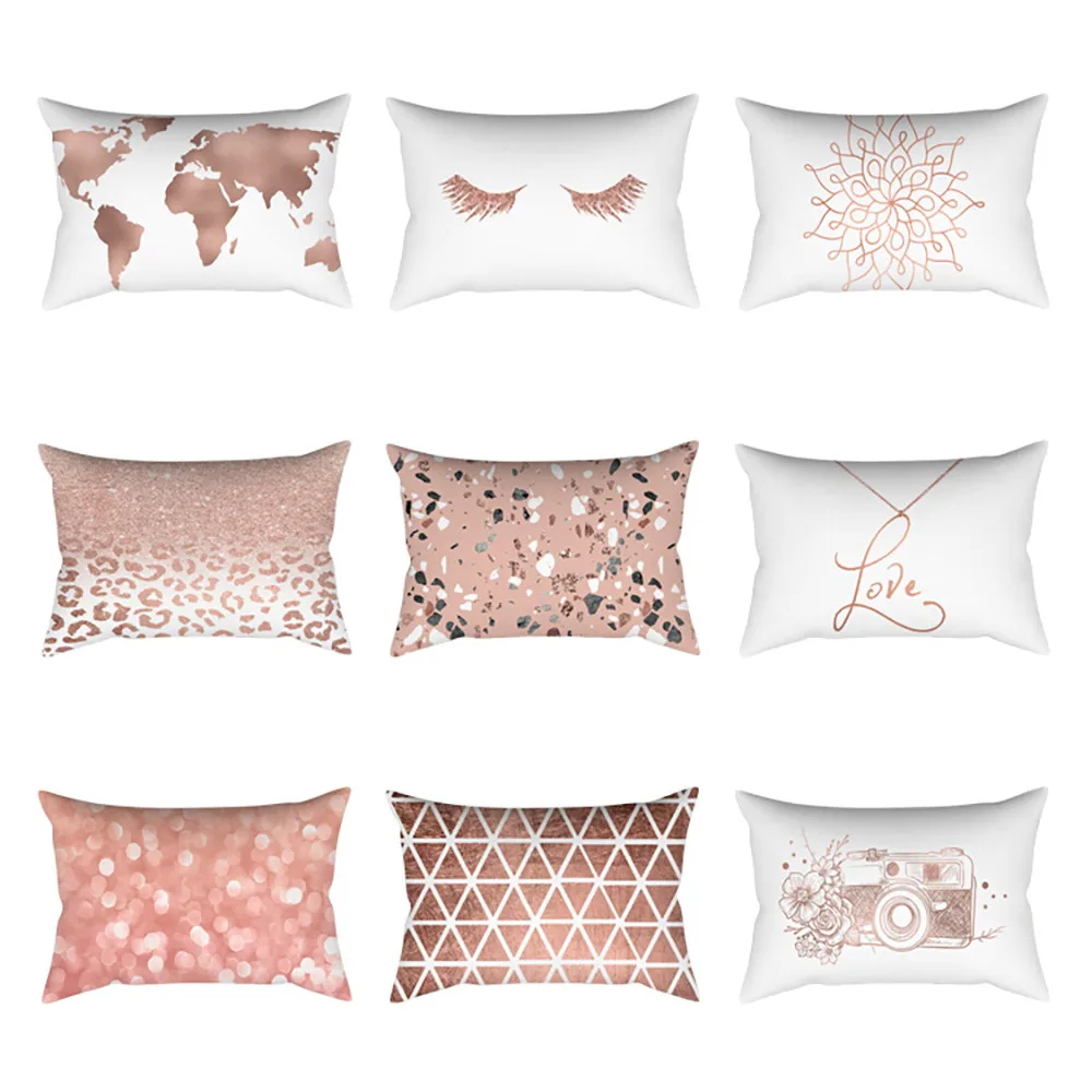 

Pillowcases Cushions Linen Pillow Cases Home Retro Rose Gold Pink Square D410