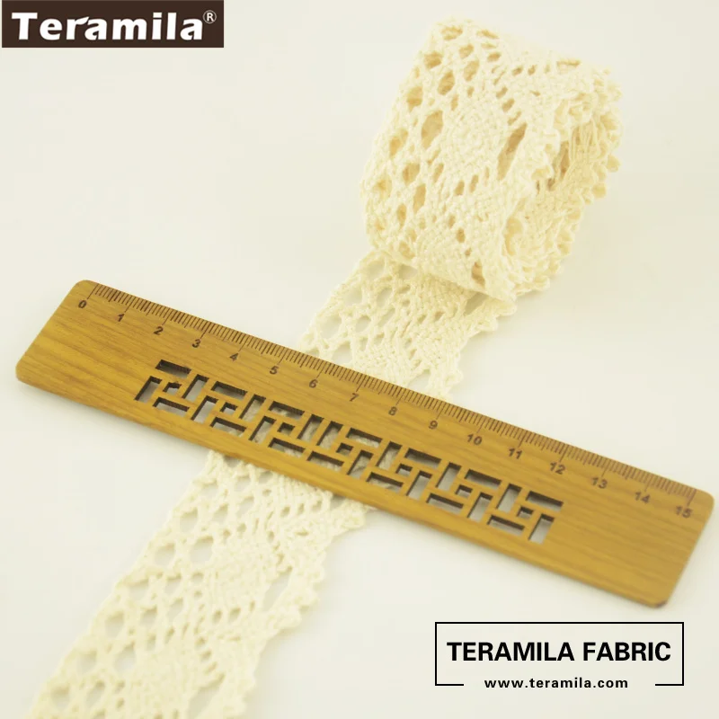 Teramila Cotton Lace Fabric White and Beige Color DIY Accessories Package Decoration Crafts Baby Clothing 2cm/2.5cm/3cm/4cm - Цвет: 4cm  width-beige