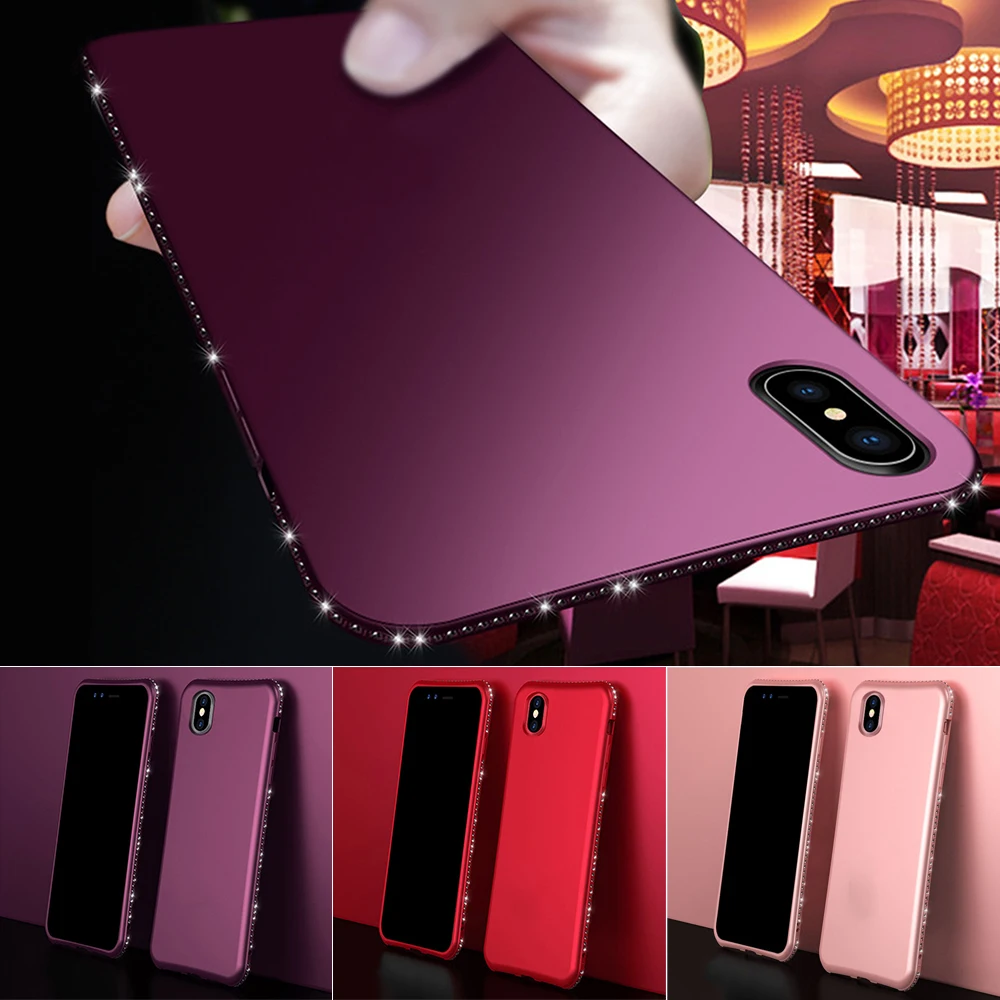 

Luxury TPU Crystals Ladies Phone Case For iPhone 7 8 Plus XS Rose Women Cases For iPhone X 8 7 6 6S Plus Soft TPU Phone Cover