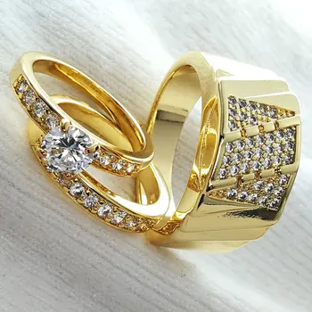 

Gold men and women couple ring Europe and America exquisite inlaid zircon free shipping