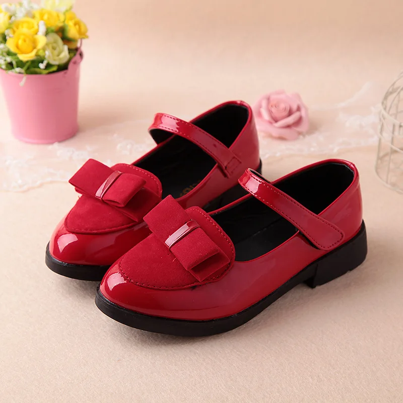 

wedding party school shoes for girls teen girl leather shoes PU rubber flat with autumn red black princess shoes girls
