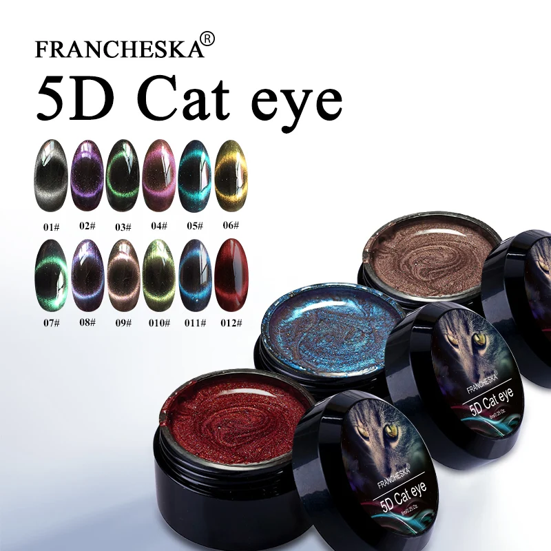 Francheska 5D Гель-лак для ногтей кошачий глаз 8 мл УФ-Гель-лак магнитный лак для ногтей Дизайн ногтей Полупостоянный светодиодный с подарочной бесплатной кистью