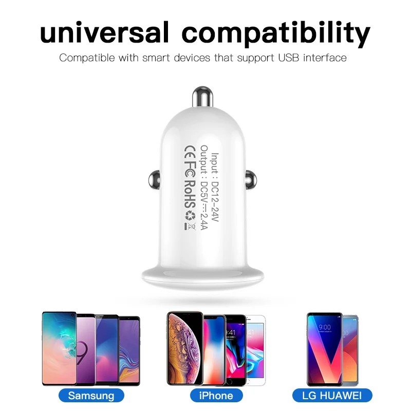 KUULAA شاحن سيارة USB صغير ل Xiaomi Redmi ملاحظة 7 مزدوجة USB 2.4A سريع شاحن سيارة الهاتف شاحن آيفون X XS ماكس 8 7 زائد
