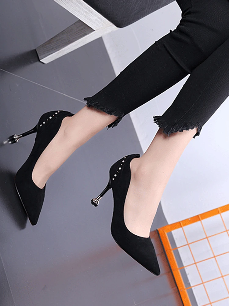 Haut Simples 2 Strass 1 Talon Stiletto Bouche Printemps Nouveau 2019 Pointu Rivet Des Profonde De 3 Travail Chaussures Peu Avec Femmes Chat qvqSwf